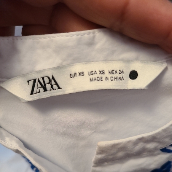 Zara White With Blue Floral Embroidery Dress Boho Retro XS 100% Cotton - Picture 7 of 7